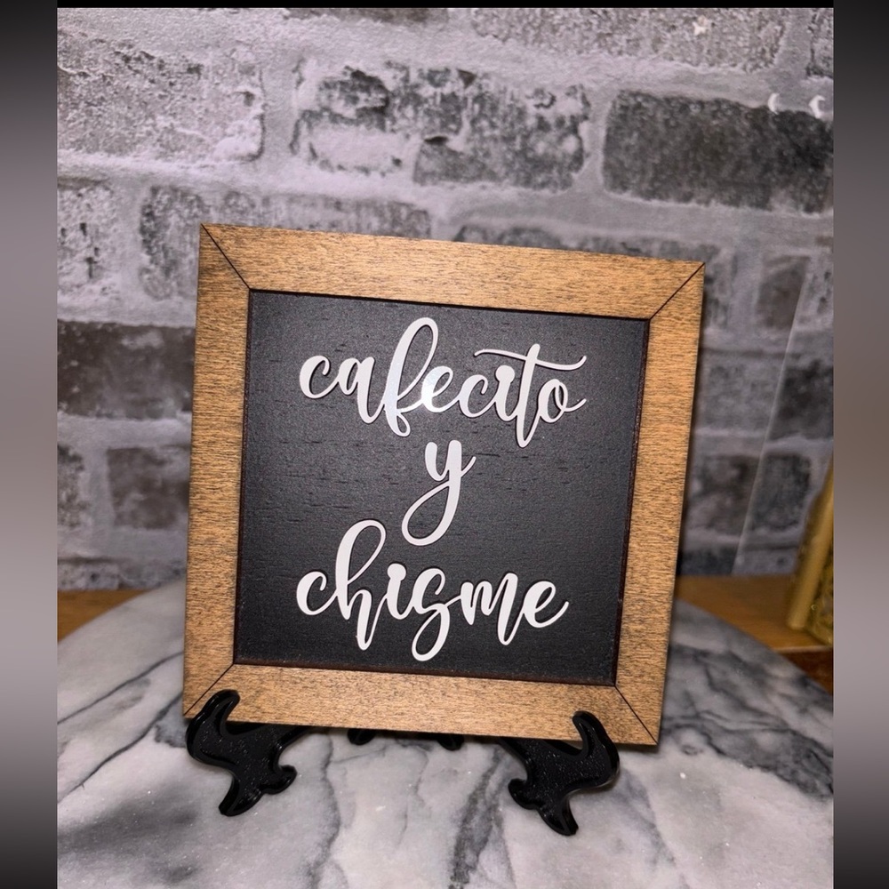 Cafecito and chisme coffee decor wooden sign